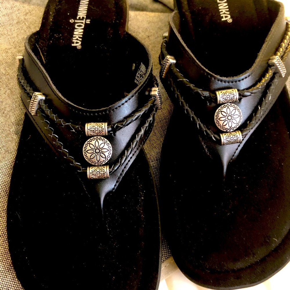 Black Minnetonka sandals size 11